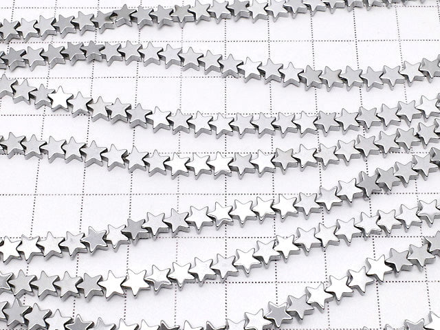 Hematite star 6 x 6 mm x 2 mm silver coating 1 strand beads (aprx.14 inch / 35 cm)