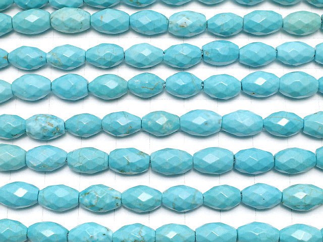 [Video]  Magnesite Turquoise Faceted Rice 12x7x7mm Blue 1strand beads (aprx.15inch / 37cm)