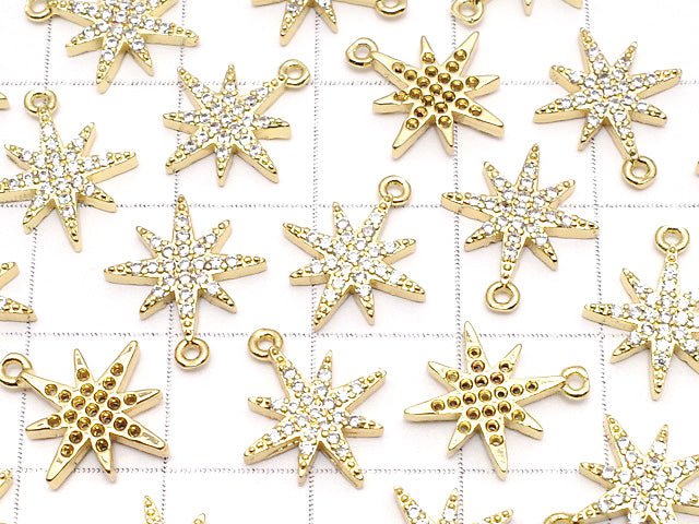 Metal Parts Star motif Star motif charm 14 x 12 mm gold color (with CZ) 2 pcs