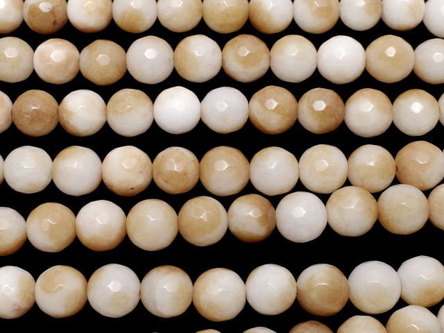 White & Brown Color Jade 128 Faceted Round 8 mm 1strand beads (aprx.15 inch / 37 cm)