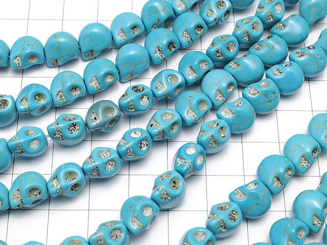 Magnesite Turquoise Skull 10x8x9mm 1strand beads (aprx.15inch / 37cm)