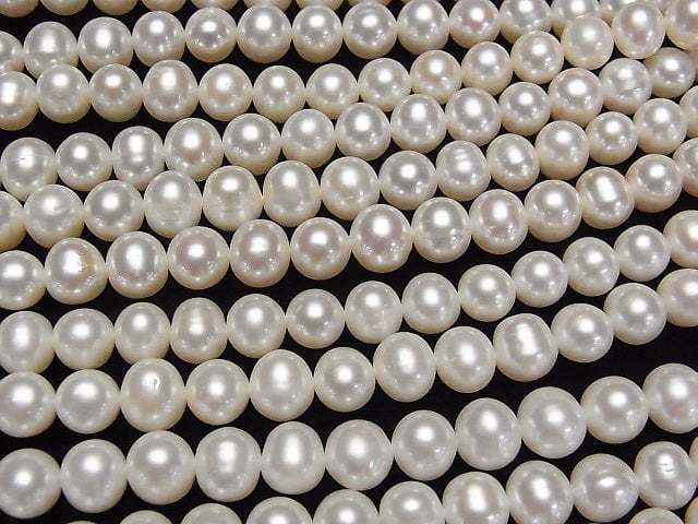 [Video]Fresh Water Pearl AAA- Semi Round 8-9mm White 1strand beads (aprx.15inch/37cm)