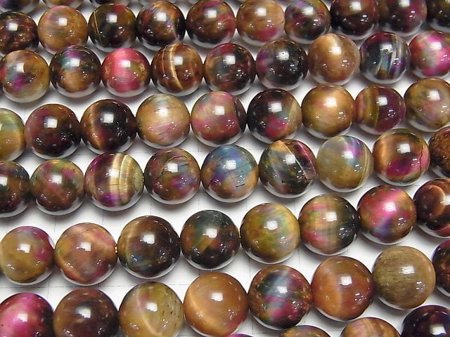 [Video] Mix Tiger's Eye AAA- Round 12mm 1strand beads (aprx.14inch / 35cm)