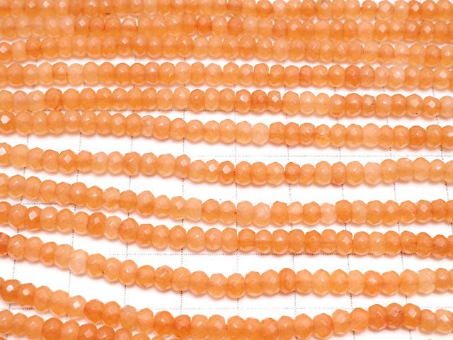 Orange Color Jade Faceted Button Roundel 4 x 4 x 3 mm 1 strand beads (aprx. 13 inch / 32 cm)