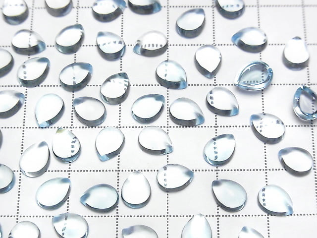 [Video] High Quality Sky Blue Topaz AAA Pear Shape Cabochon 8x6mm 3pcs
