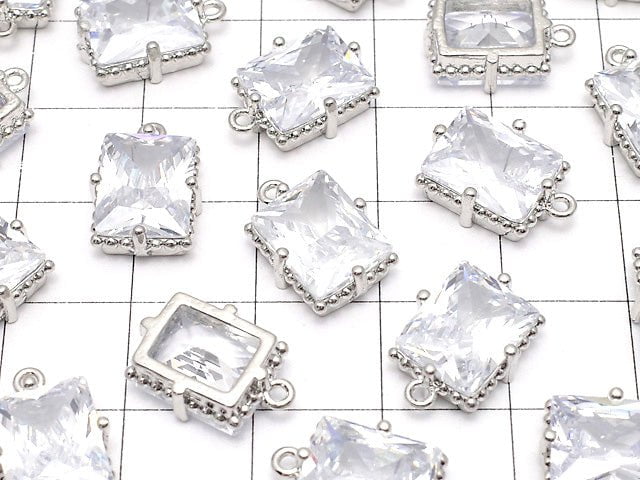 Metal Parts Rectangle Faceted Charm 12x10mm Silver Color (with CZ) 2pcs $3.79!