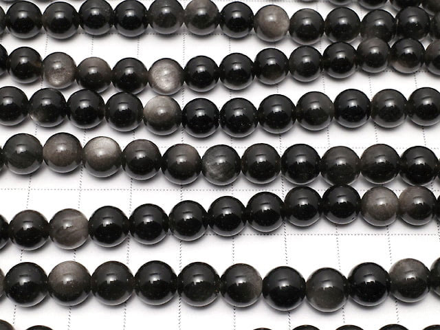 [Video] Silver Obsidian AAA Round 8mm 1strand beads (aprx.15inch/35cm)