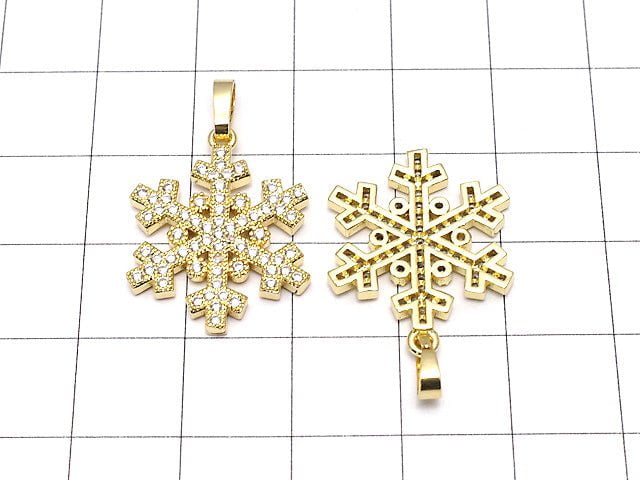 Metal Parts Snow Crystal Pendant w / CZ Gold Color [M] [L] 1 pc