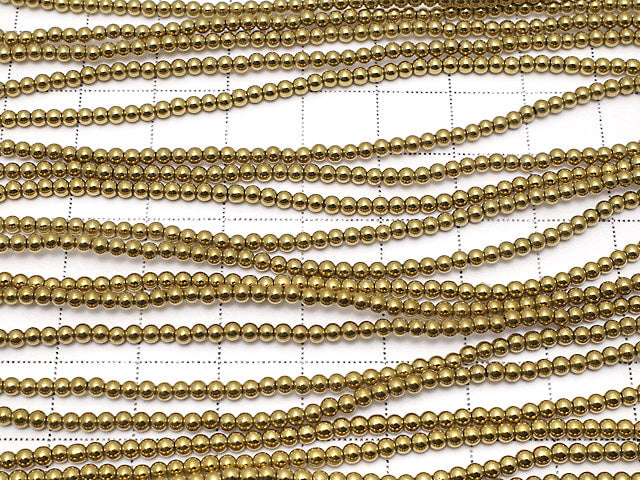 Hematite Round 2mm gold coated 1strand beads (aprx.15inch/38cm)