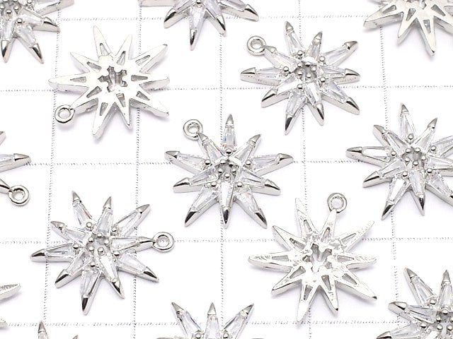 Metal parts Star motif charm with CZ 17x15mm Silver color 2pcs