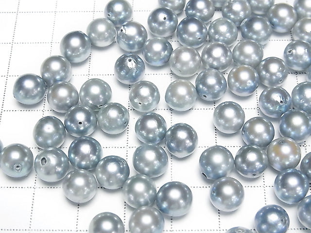[Video] Japanese Akoya Pearl AA++ Round 8mm Silver Blue [Drilled Hole] 3pcs