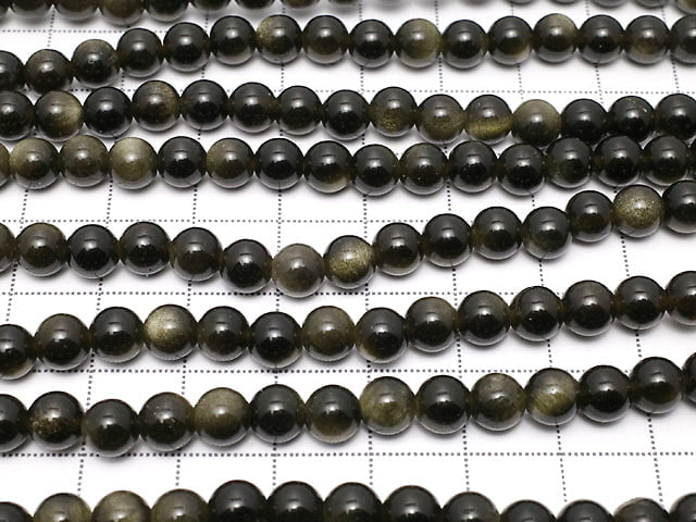 [Video]Golden Obsidian AAA Round 6mm 1strand beads (aprx.15inch/36cm)