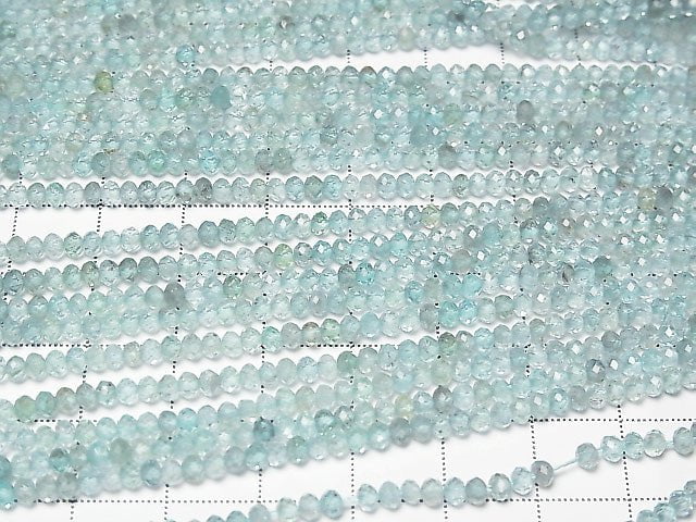 [Video] High Quality! Apatite AA++ Small Size Faceted Button Rondelle 3x3x2mm 1strand beads (aprx.15inch / 37cm)