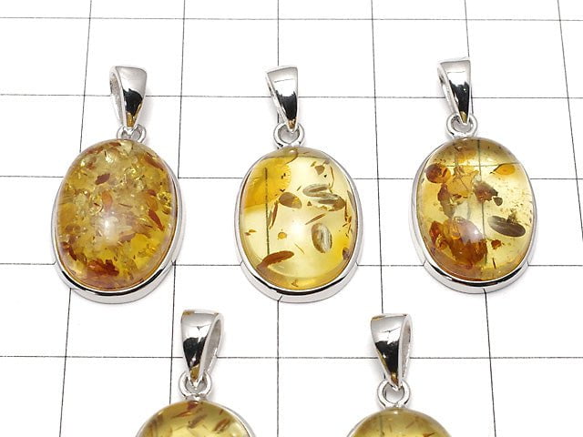 [Video] Baltic Amber Oval Pendant 17x13mm Silver925 1pc