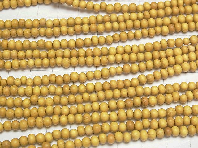 Wood Beads (Yellow) Semi Round 4-5mm 1strand beads (aprx.15inch/38cm)