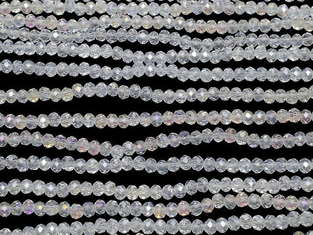 Glass Beads  Faceted Button Roundel 3x3x2.5 Silver - Crystal AB 1strand beads (aprx.14inch / 35cm)