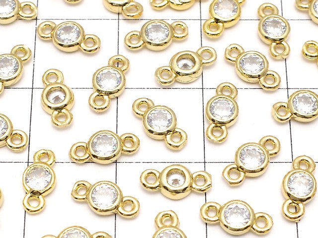 Metal parts CZ Round Faceted Charm Both Side 8x4x2mm Gold color 5pcs