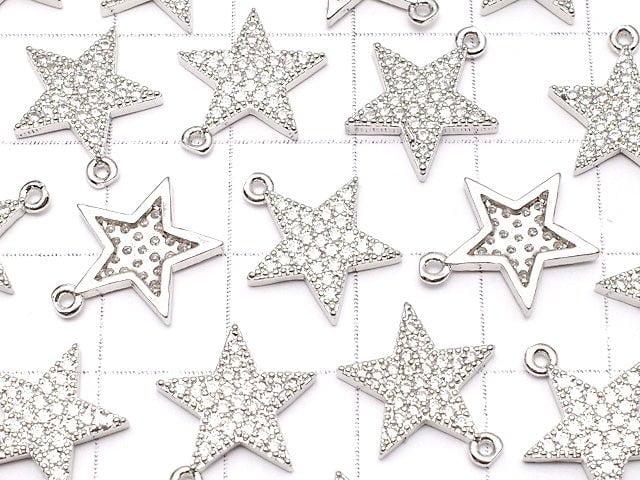 Metal Parts Star Motif Charm 14x12mm Silver Color (with CZ) 2pcs