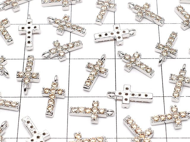 Charm cross with metal Parts CZ 10 x 5 mm [champagne] silver color 2 pcs $2.79