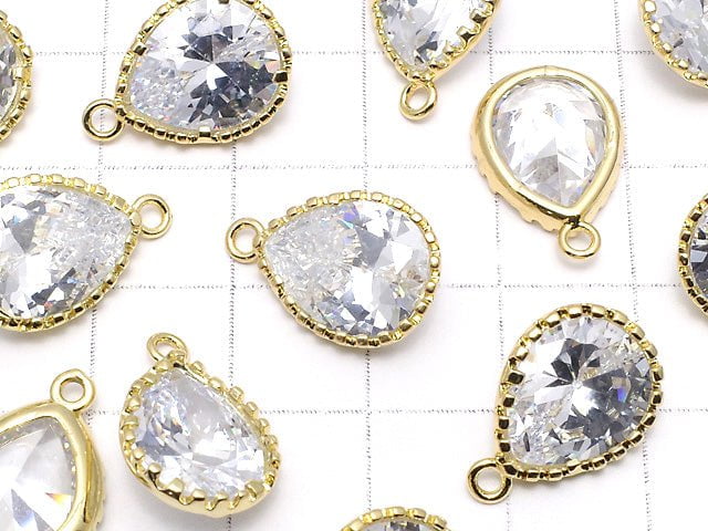 Metal parts CZ Pear shape Faceted charm 18x12x6mm Gold color 2pcs