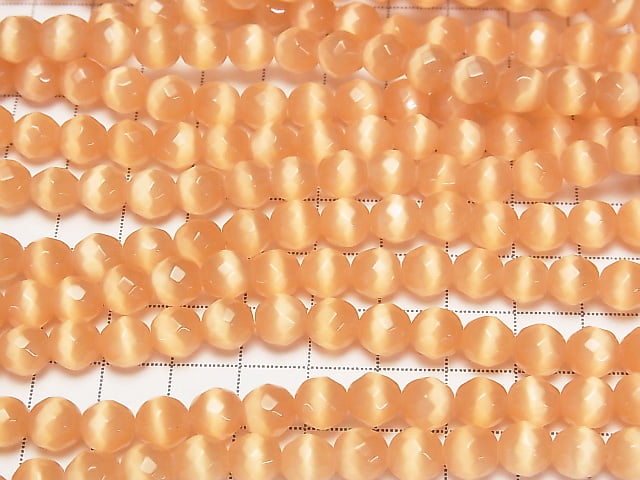 1strand $3.79! Light Orange Color Cat's Eye (Glass) 32 Faceted Round 8 mm 1strand beads (aprx.14 inch / 34 cm)