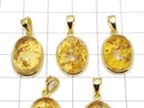 [Video] Baltic Amber Oval Pendant 17x13mm 18KGP 1pc