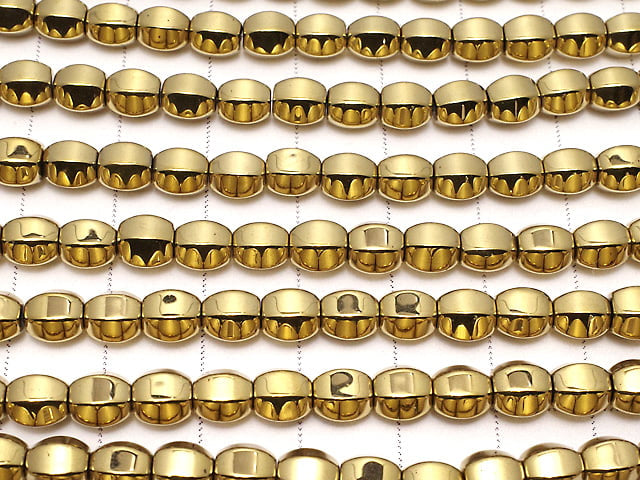 Hematite 6 Faceted Round 6 x 6 mm x 6 mm gold coating 1 strand beads (aprx.15 inch / 38 cm)