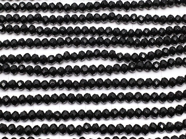 Black Color Jade Faceted Button Roundel 4 x 4 x 2 mm 1strand beads (aprx.14 inch / 35 cm)