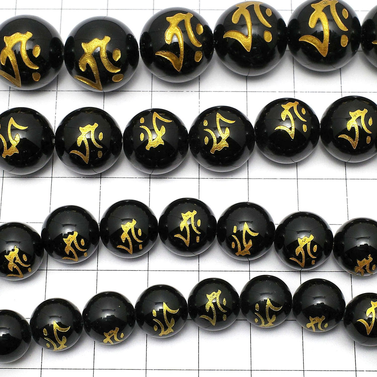 Golden! Tarak (Sanskrit Characters) Carved! Onyx Round [10mm] [12mm] [14mm] [16mm] half or 1strand