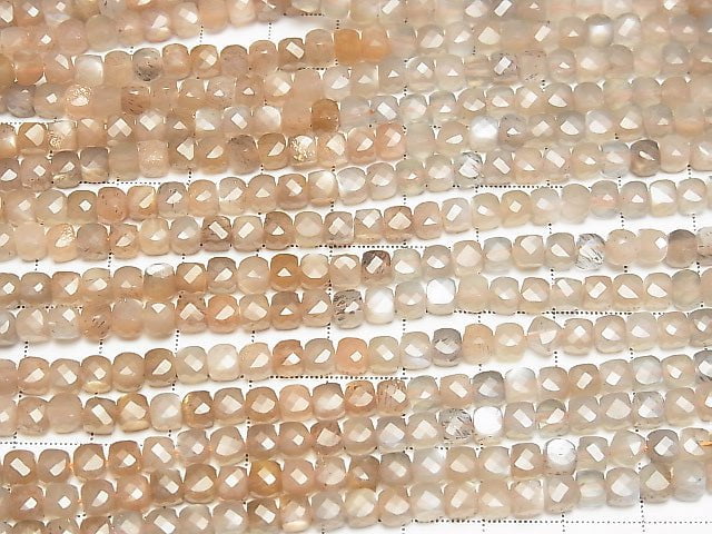 High Quality! Silver Sheen Brown & Gray Moonstone AA++ Cube Shape 4x4x4mm half or 1strand beads (aprx.15inch / 37cm)