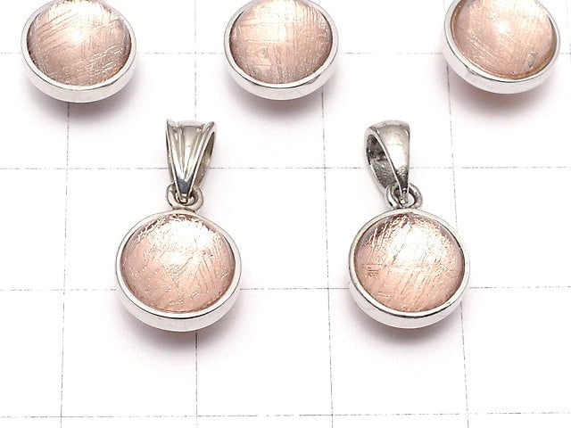 Meteorite (Muonionalusta) Pendant Round 8mm Pink Gold Silver925
