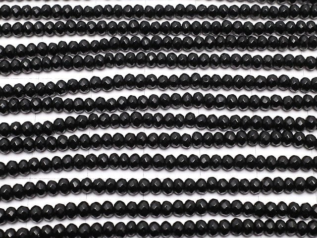 Black color Jade Faceted Button Rondelle 3x3x2mm 1strand beads (aprx.14inch / 35cm)