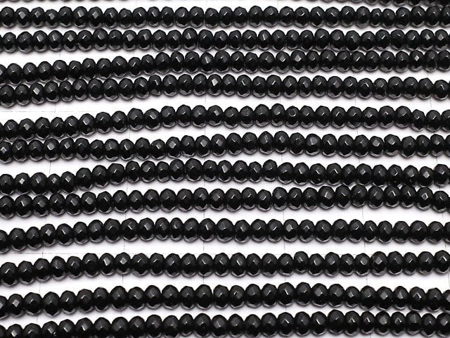 Black color Jade Faceted Button Roundel 3x3x2mm 1strand beads (aprx.14inch / 35cm)