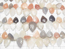 [Video] High Quality Multicolor Moonstone AAA- Pear shape (Leaf Carving) Faceted Briolette 1strand beads (aprx.7inch / 18cm)