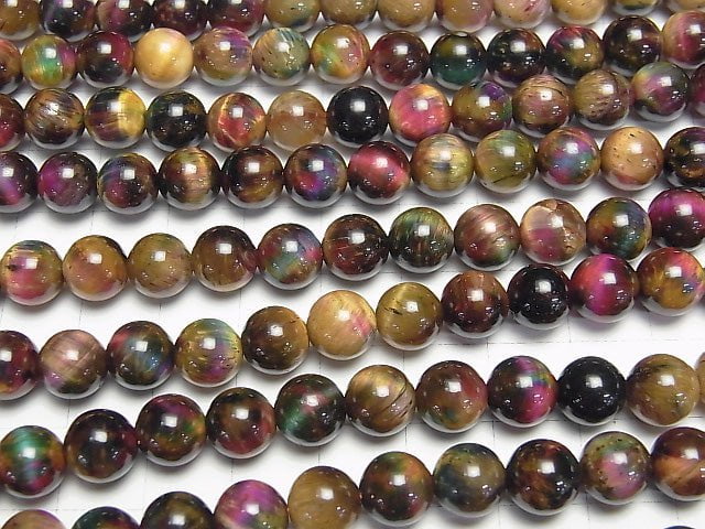 [Video] Mix Tiger's Eye AAA- Round 8mm 1strand beads (aprx.15inch / 36cm)