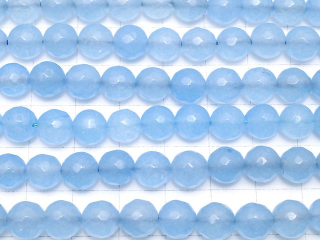 Blue Jade 64 Faceted Round 8 mm 1strand beads (aprx.14 inch / 34 cm)
