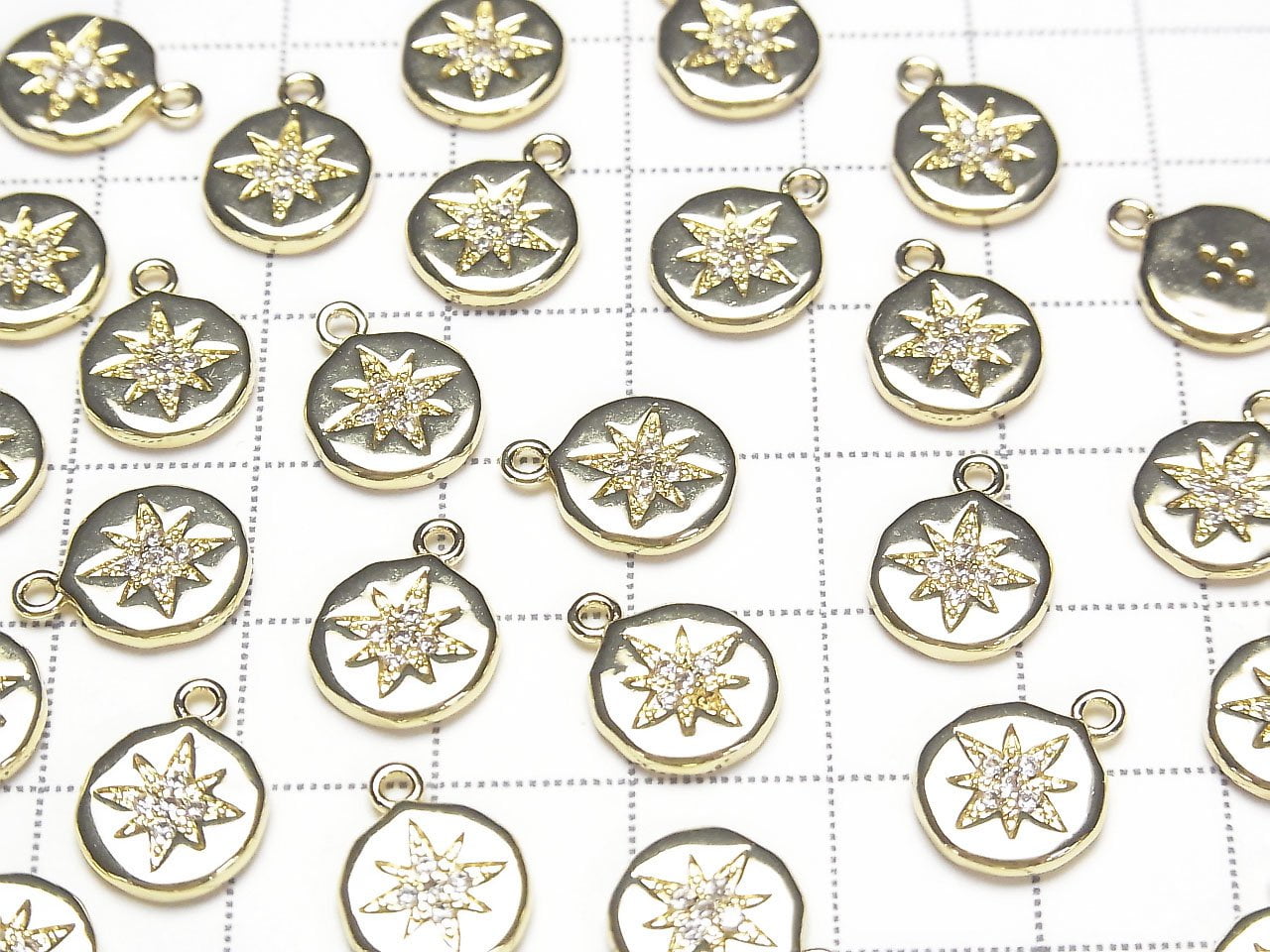 Pièces métalliques Breloque pièce de monnaie 13x10mm Couleur or (avec zircone cubique) 2 pièces