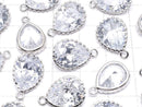 Metal parts CZ Pear shape Faceted charm 18x12x6mm Silver color 2pcs