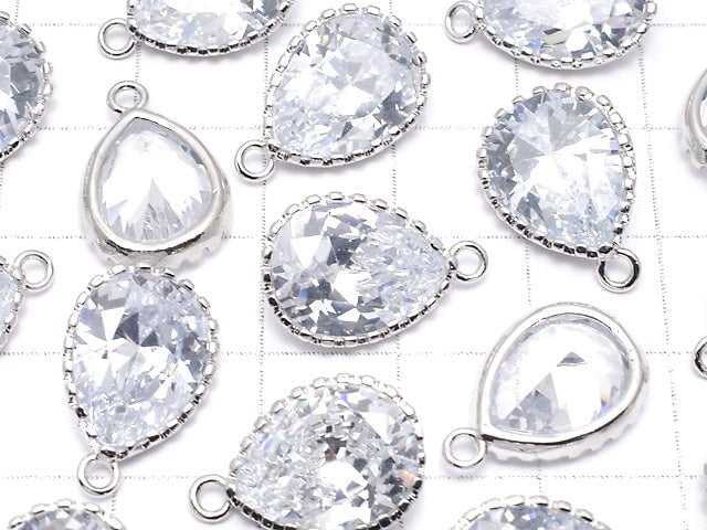 Metal parts CZ Pear shape Faceted charm 18x12x6mm Silver color 2pcs