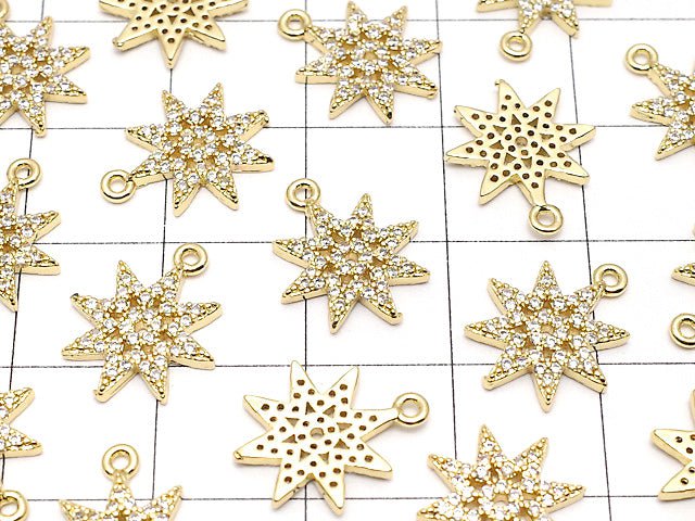 Metal Parts Star motif Star motif charm 14 x 12 mm gold color (with CZ) 2 pcs