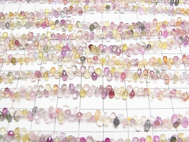 [Video] High Quality Multicolor Sapphire AAA- Drop Faceted Briolette Half or 1 strand beads (approx. 7 inches/18 cm)