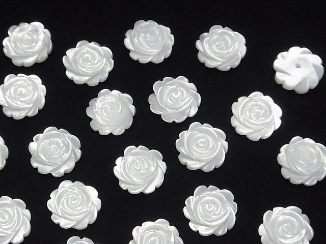 [Video] High quality White Shell (Silver-lip Oyster) Rose 12 mm [Half Drilled Hole] 4pcs