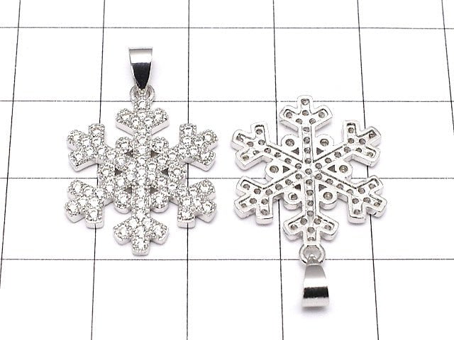 [Video] Metal Parts Snow Crystal Pendant w / CZ Silver Color [M] [L] 1 pc