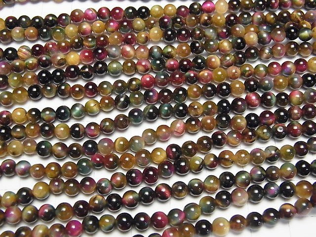 [Video] Mix Tiger's Eye AAA- Round 4mm 1strand beads (aprx.15inch / 36cm)