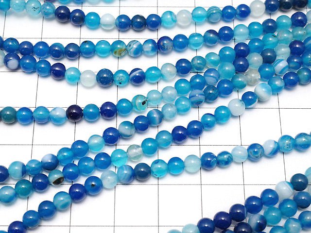 1strand $3.79! Blue Stripe Agate Round 4mm 1strand beads (aprx.15inch / 37cm)