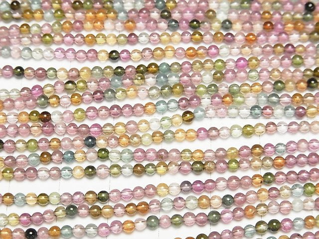 [Video]High Quality Multicolor Tourmaline AAA Small Size Round 2.5-3mm half or 1strand beads (aprx.14inch/35cm)