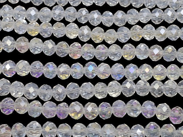 Glass Beads Faceted Button Roundel 6 x 6 x 4 mm Silver - Crystal AB 1strand beads (aprx.16 inch / 39 cm)