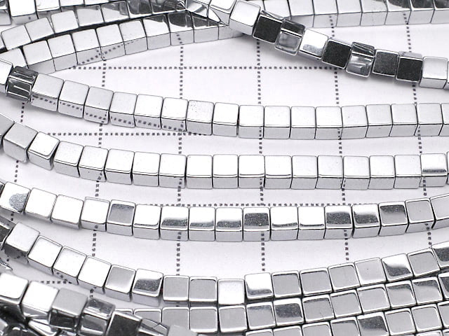 [Video] Hematite Cube 3x3x3mm Silver Coated 1strand beads (aprx.15inch/38cm)