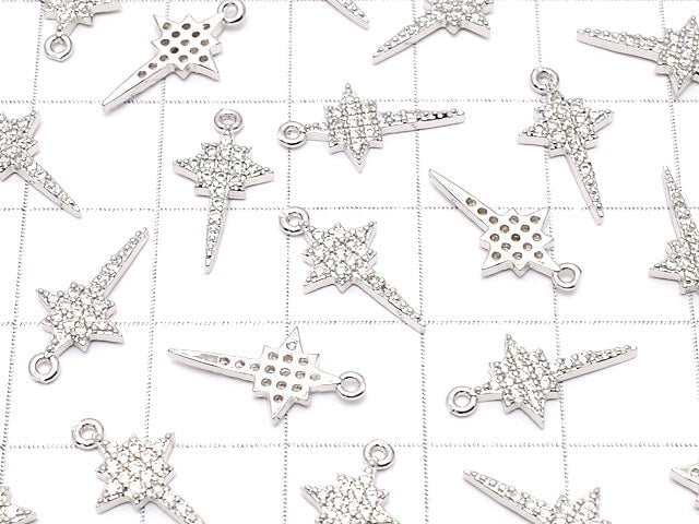 Metal Parts star motif charm 15x8mm Silver color (with CZ) 2pcs $3.59!