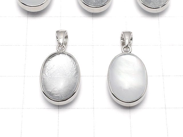 [Video] Meteorite & White Shell Oval Pendant 16 x 11 x 9 mm Silver 925